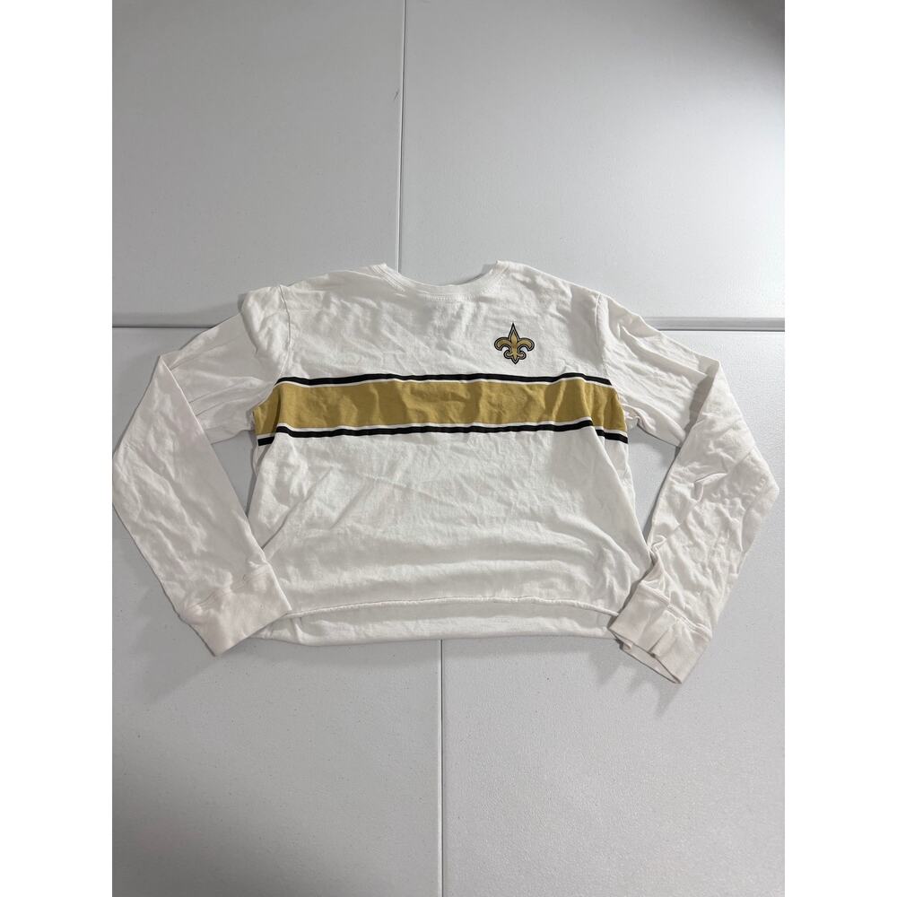 New Orleans Saints Womens Long Sleeve Shirt White Gold Black Stripe Fleur